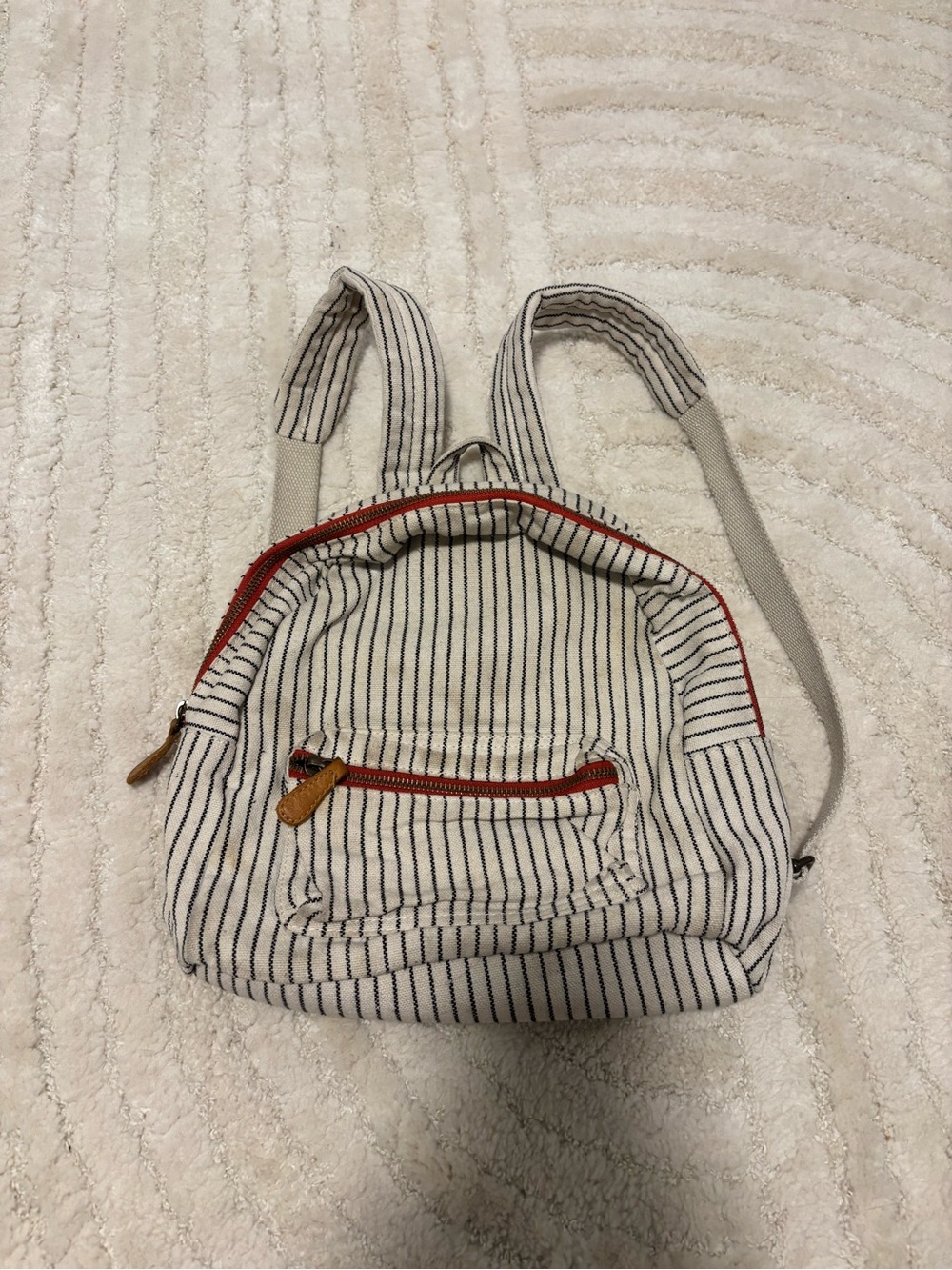 Hearth and Hand Striped Canvas Mini Backpack with Red Trim